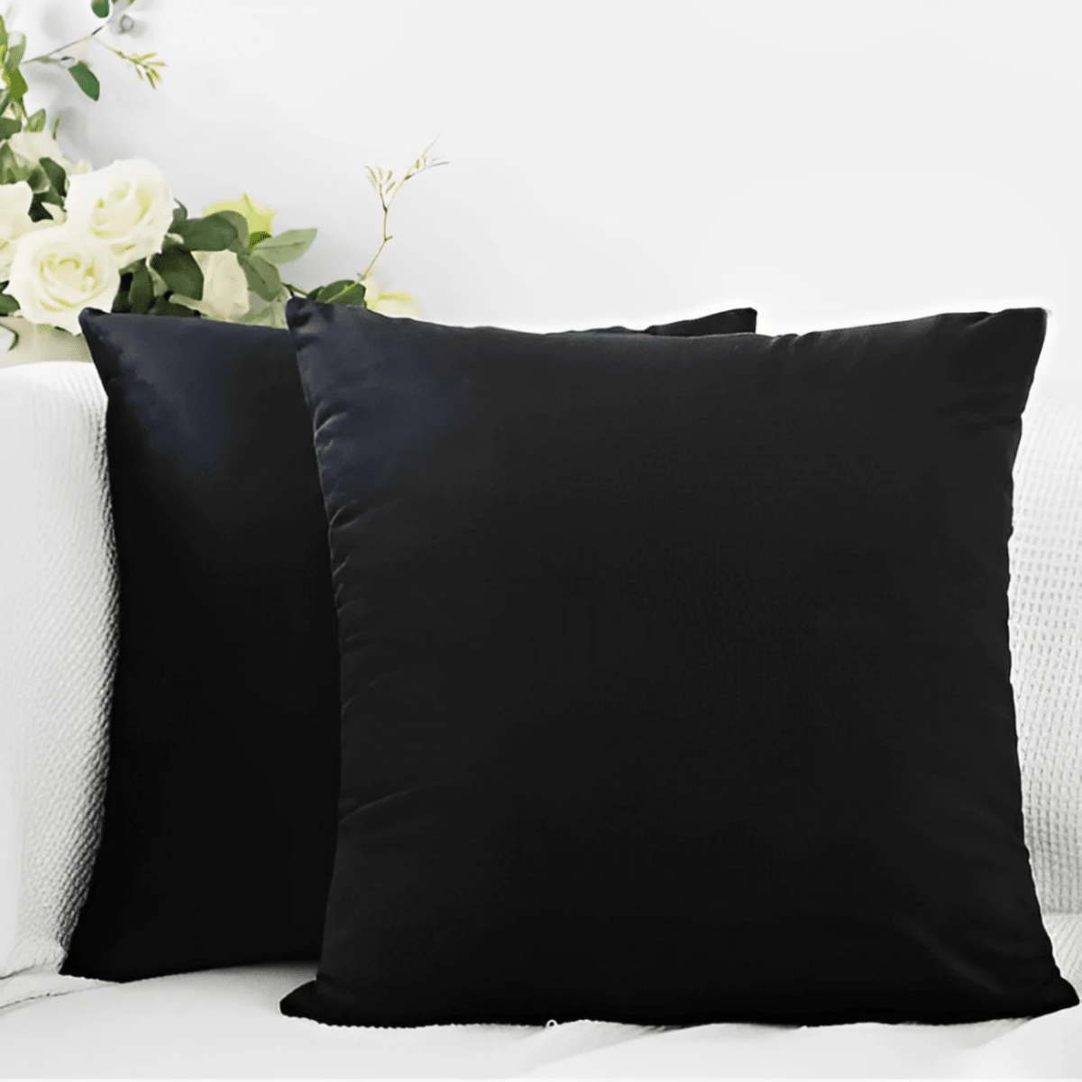 Kit Of 4 Cushion Covers 45x45 Suede Smooth Velvet Premium With Invisible Zipper Decorative - Black - View 1