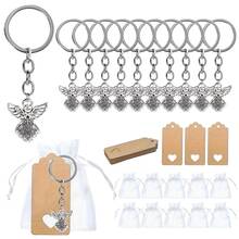 90 件天使钥匙扣礼品套装：30 个天使饰物 + 30 个袋子 + 30 个标签，装在透明硬纱袋中，用于 DIY 钥匙扣制作，附有感谢标签