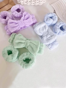 1 pièce Ensemble de serre-tête et bracelet à nœud unicolore pour femmes, accessoires capillaires simples, serre-têtes, élastiques à cheveux