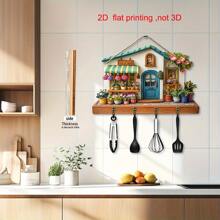 2D flach, 1 Stück, bunte Holz Blumen Stadt Multifunktions Schlüsselhalter Rack (30 cm x 23 cm), (20 cm x 13 cm) zwei Größen, mit 4 Metallhaken - 2D Flachdruck, Wanddekoration, Eingangsbereich Dekoration, Raumdekoration, Villa Dekoration, Ganzjährige Heimdekoration Küchendekoration