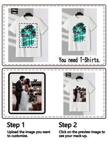 Customized Photo Print Plus Size Men's T-Shirt, Personalized Design/Logo, Plus Size Men's Customization, Loose Fit Plus Size T-Shirt Customization For Summer, Upload Your Friend/Selfie/Family/Logo/Pet Photo Short Sleeve T-Shirt, Holiday Gift, Birthday Gift Customization, Plus Size Men's T-Shirt, T-Shirt Design Customization, Men's Plus Size Top For Summer