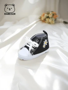 RABEISIR 适合女婴的时尚可爱刺绣雏菊运动鞋，轻便防滑鞋，适合室内户外散步，四季皆宜 - 黑色 - 查看 11