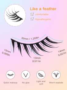 5 pares de pestañas postizas gruesas y largas con punta húmeda con estampado de dibujos animados, adecuadas para principiantes, extensión de ojos de 10-14 mm, estilo cruzado/de muñeca/de ojos de gato, efecto de maquillaje para uso diario y dramático, pestañas realistas fáciles de usar, material suave reutilizable
