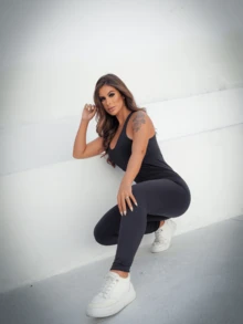 Women's Fitness Jumpsuit Romper For Yoga Gymnastics Workout Gym On Back X - 黑色 - 查看 3
