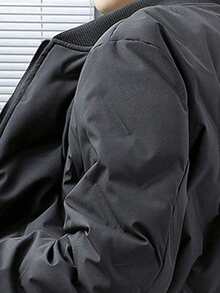 Veste d'hiver décontractée pour hommes avec col de baseball de couleur unie - Noir - Voir 6