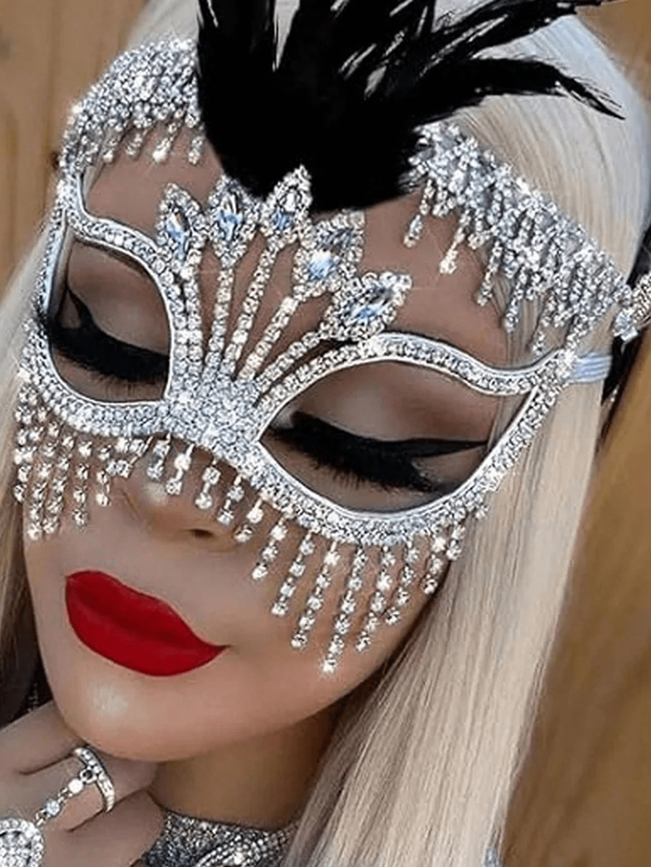 1pc Elegant Diamond Half Face Mask, Elastic Lace Material, Decorative Club Style Mask For Party, Non-Washable, Festival Costume Accessory