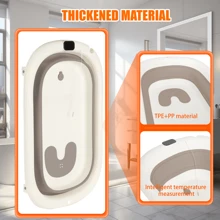 Bañera plegable para bebé, con termómetro digital, cojín de baño, compacta y portátil, gris/rosa