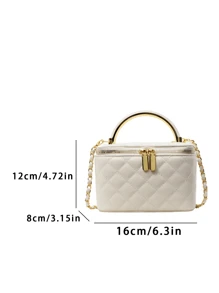 1 pieza Bolso en forma de caja con patrón de rombos de la marca BEIKAMU, monedero para maquillaje, elegante bolso bandolera con cadena para el hombro