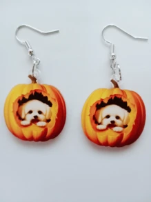 1 Paar acryl 2D süßer Kürbis Hund Design Ohrringe, kreative Mode Cartoon Ohrringe Geschenk für Frauen