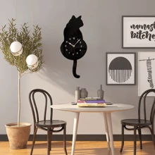 1pc Unique DIY Acrylic Black Cat Wall Clock With Mute Tail - Battery Operated, Silent, Easy To Read, Decorative Timepiece For Living Room, Bedroom, Restaurant, Office, Halloween, Thanksgiving, Easter Decorations School Decor School Surprise Dormitory Decor Back To School