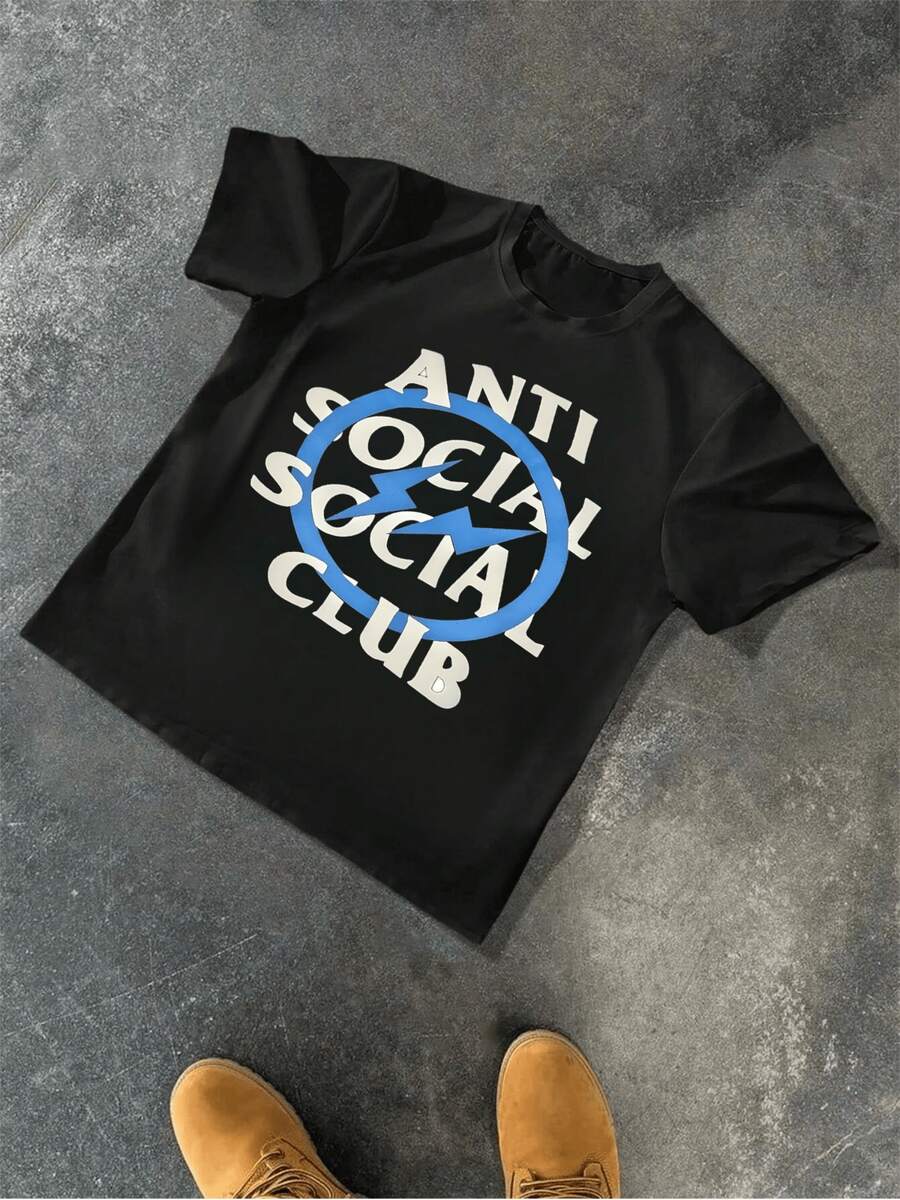 Anti Social Club 100% Cotton Lightning Bolt Motif Urban T-Shirt Pure