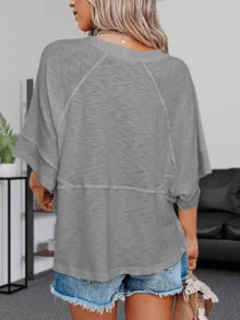 Women's Summer Soft Crewneck Batwing Half Sleeve T-Shirt Solid Color Lightweight Loose Fit Casual Top Christmas Gift & New Year Gift - Màu xám đen - Xem 3