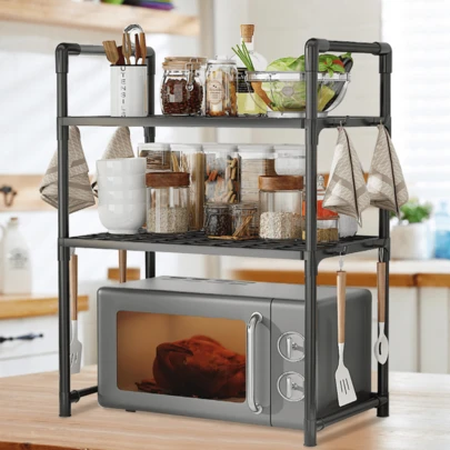 2/3 Tier Microwave Oven Rack Stand Storage Holder Kitchen Corner Shelf Microwave Standm Black