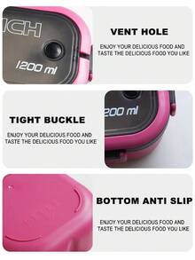 微波炉适用便当盒 – 双层防漏午餐盒，带手柄和餐具套装 – 适合学校、办公室、旅行、圣诞节和节日礼物 – 适合男士和女士 - 玫紅色 - 查看 2