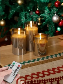 3pcs Battery Operated LED Flameless Pillar Candles With 10-Key Remote Control And Timer, Warm Flickering Light Candles Ideal For Holiday, Wedding, Bar, Cafe, Home Party Decoration - Grey - View 4