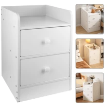 Small Slim Bedside Table Sofa End Side Table Nightstand Bedroom Drawer Cabinet White Storage Shelf - White - Double Drawers - View 7