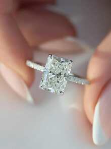 1枚闪亮莫桑石戒指，适合女士日常穿搭和派对配饰，复古精致珠宝礼品 - 銀色 - 查看 7