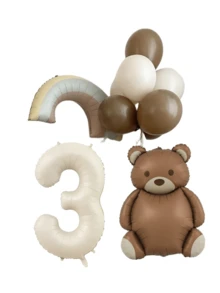 10pcs Cream Number Bear Rainbow Foil Balloons Happy Birthday Party Decorations Anniversary 1 2 3 4 5 6 7 8 9 Year Old Party Supplies