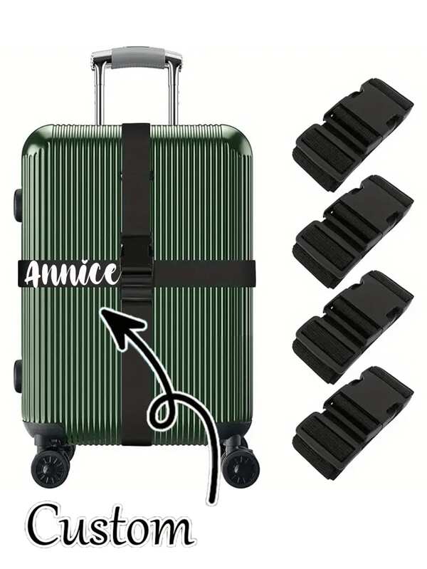 1pc Nylon Luggage Belt For Outdoor Travel, Cross-Border Business Trip With Customizable Weave Pattern, Widened Straps, Information Tag, And Fixed Buckle, Luggage Protection Strap, Travel Accessories