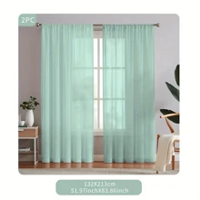2pcs Mint Green Sheer Voile Curtains - Light Filtering, Modern Polyester Drapes For Living Room, Bedroom, Kitchen - Versatile Rectangular Design, Machine Washable, Curtains For Living Room