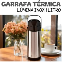GARRAFA TÉRMICA BOMBA DE PRESSÃO, CHÁ, CAFÉ, CHIMARRÃO, TERMOLAR LÚMINA INOX 1 LITRO PRATA INOX 12H QUENTE E 24H FRIO. - Inox Prata - Visão 6