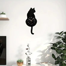 1pc Unique DIY Acrylic Black Cat Wall Clock With Mute Tail - Battery Operated, Silent, Easy To Read, Decorative Timepiece For Living Room, Bedroom, Restaurant, Office, Halloween, Thanksgiving, Easter Decorations School Decor School Surprise Dormitory Decor Back To School