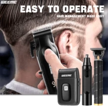 WEEME 4件/3件/2件/1件男士美容套装 - 包含电动理发器、胡须修剪器、鼻毛修剪器、电动剃须刀。多功能组合，带USB充电，适合居家或旅行时修剪头发、胡须、鼻毛 - 彩色 - 查看 5