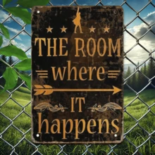 1件2D平面复古亚历山大·汉密尔顿名言金属标牌 - “事发之地”励志墙饰，适用于客厅、酒吧、餐厅、农舍风格装饰，8x12英寸，适合房间装饰，随机孔型