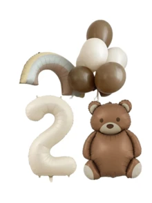 10pcs Cream Number Bear Rainbow Foil Balloons Happy Birthday Party Decorations Anniversary 1 2 3 4 5 6 7 8 9 Year Old Party Supplies