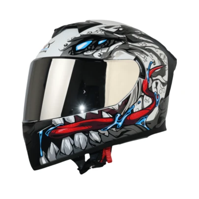 2-Lens Full-Face Helmet, Motorcycle Helmet Monster Graffiti, Tail Design Exposed Helmet, S, M, L, XL