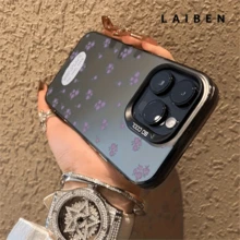 Flower Purple Petal Pattern Protective Phone Case, Colorful Silver & Black, Compatible With Apple 16, 15, 14, 13, 12, 11, High-Quality Cute Phone Case - Black - View 4