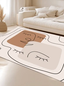 1 pièce Tapis de zone avec motif d'expression simplifiée moderne, tapis décoratif abstrait, tapis d'entrée, convient pour le salon, la chambre, l'entrée, la salle de jeux, le bureau, l'intérieur et l'extérieur