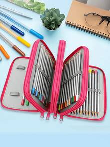 School Pencil Case/Box Pencil Case/Four Layer Pencil Case With 72 Color Holes/School Supplies/Papela Marisa - Màu Hồng Tươi - Xem 2