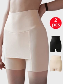 2 Pcs Women Solid High Waist Shortie, Safety Shorts,Mid Rise Seamless Safety Shorts Briefs For Women,Boyshorts Soft Safety Panties Under The Skirts Casual-Comfy Underwear Anti-Lighting No Rolling Bottoming Shorts Lingerie