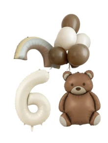 10pcs Cream Number Bear Rainbow Foil Balloons Happy Birthday Party Decorations Anniversary 1 2 3 4 5 6 7 8 9 Year Old Party Supplies