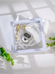 1 Set Caja de regalo elegante con 99 piezas de cuentas de oración y 1 pieza de contador totalmente enjoyado con diamantes, aplicable para conteo de negocios, oración, regalo diario