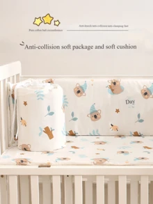 2婴儿床周长120厘米/47.24英寸，180厘米/70.86英寸，白色新生儿卡通刺绣软垫包，儿童防撞条，防摔围栏 - 彩色 - 查看 7