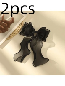 1pc Sweet Pink Princess Mesh Super Bow Wave Ribbon Ponytail Claw Clip, Elegant Soft Spring Hair Accessory,Hair Clips,Hair Barrettes - Pink - View 20