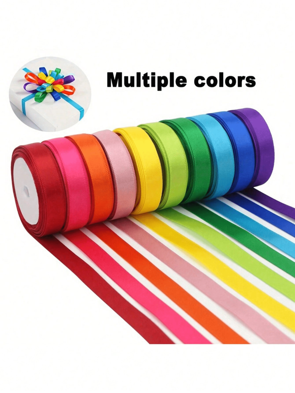 Rainbow Ribbon Solid Series 10 Colors Double Sided Satin Ribbon Used For Gift Packaging, Happy Birthday Party Decoration, Wedding Decoration, And Bouquet Decoration