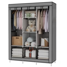Kleiderschrank aus Stoff, klappbarer Kleiderschrank aus Stoff, klappbarer Kleiderschrank aus Vliesstoff mit Hängestange, Kleiderschrank aus Stoff für das Schlafzimmer,128*45*170cm - Grau - Übersicht 14