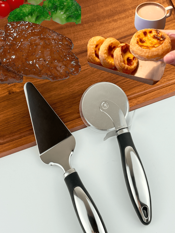 1/2 Pc Stainless Steel Pizza Cheese Spreader + Pie Knife, Cheese Scraper, Thin Crust Pizza Wheel, Pizza Cutter, Baking Tool, Suitable For Restaurants, Kitchens, Home Use, Parties, Outdoors, Hotels, Pizza, Steak, Desserts, Cheesecake, Mother's Day, Gift, Kitchenware For Food Lovers' Home.