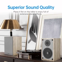 2 * BESTISAN Bookshelf Wireless Speaker/Computer Speakers, Loud Stereo Audio, Powered 2.0 Stereo 50W Home Audio Bookshelf Stereo Speakers For Turntables, Record Player, Desktop, TV, RCA Input, Wooden Enclosure, Pair - US A Type Plug(110-127V) - View 7