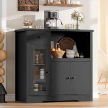 Huisuilinss Sideboard Buffet Cabinet,Farmhouse Kitchen Pantry Storage Cabinet,Coffee Bar Cupboard With 3 Doors,1 Drawer And Adjustable Shelves For Kitchen Dining Room Living Room Hallway - Black - View 1