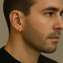 Kit 6 Pairs Unisex Clip-On Earrings Stainless Steel Antiallergic Silver Black Gold Without Cross With Cross - 金色 - 查看 3