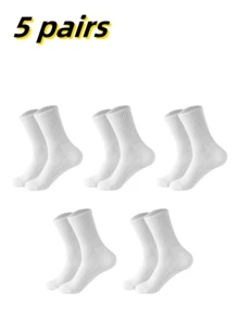 5 双男士纯色黑白中筒袜，适合健身、运动和日常穿着，春夏、秋季 - 彩色 - 查看 7