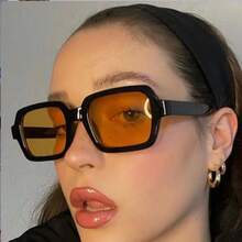 1pc Small Frame Square Yellow Lens Fashionable Y2K Fashion Glasses Preppy Style For Back To School Square Shape