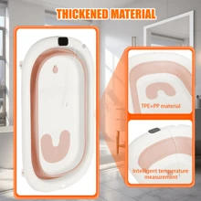 Bañera plegable para bebé, con termómetro digital, cojín de baño, compacta y portátil, gris/rosa