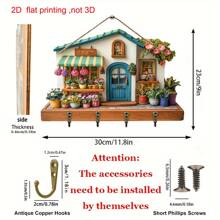 2D flach, 1 Stück, bunte Holz Blumen Stadt Multifunktions Schlüsselhalter Rack (30 cm x 23 cm), (20 cm x 13 cm) zwei Größen, mit 4 Metallhaken - 2D Flachdruck, Wanddekoration, Eingangsbereich Dekoration, Raumdekoration, Villa Dekoration, Ganzjährige Heimdekoration Küchendekoration