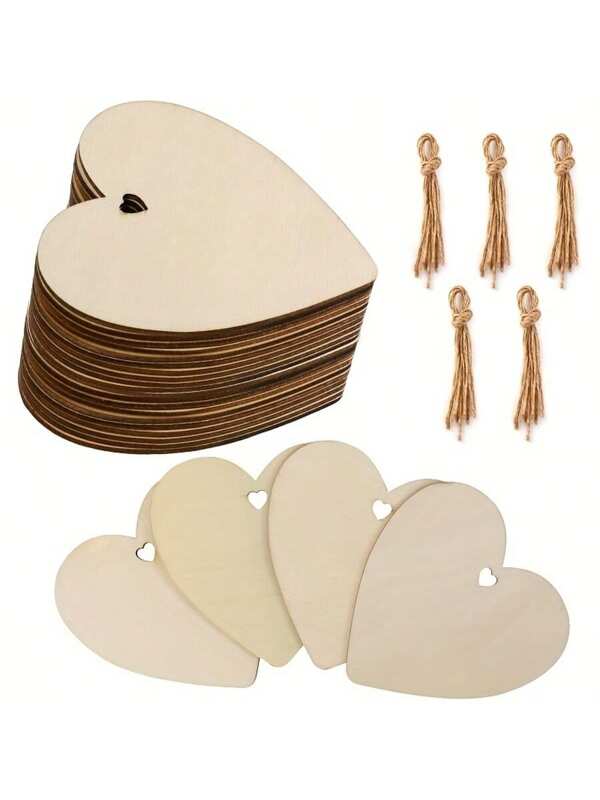 20/50 pezzi di ornamenti in legno grezzo a forma di cuore, di dimensioni assortite, adatti per lavoretti fai-da-te, decorazioni per albero di Natale e bomboniere per matrimoni