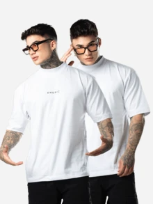 DMUNIZ Oversized Streetwear Turtleneck Printed Chest T-Shirts Kit 2 - 2 White - View 1